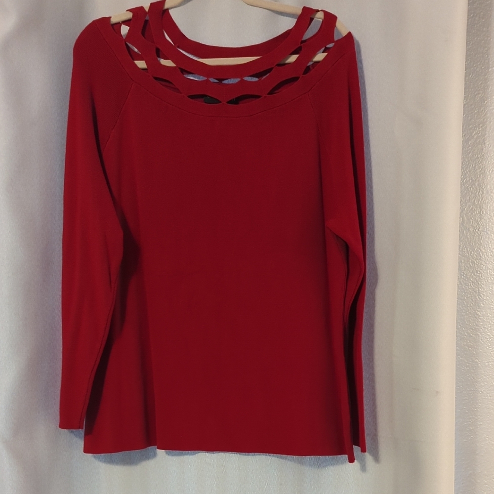 Lane Bryant Red Cut Out Long Sleeve Blouse